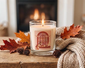 Cozy Window Cats Glass Candle | 11oz Soy Candle, Warm Autumn Vibes