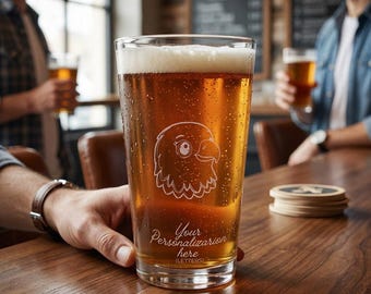 Personalized Pint Glass - Eagle Engraving - Custom Beer Glass for Him - Engraved Barware Gift for Animal & Bird Lovers