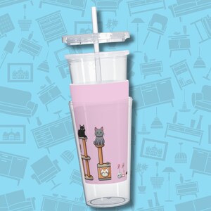 Vaso con pajita – Diseño de torre de gatito – Vaso de 20 oz para bebidas frías