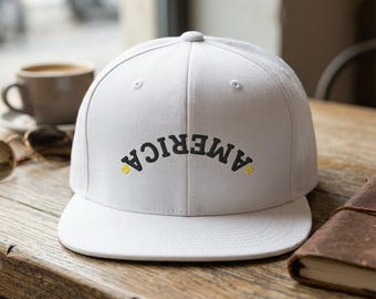 Snapback Hat | Upside Down AMERICA Embroidery | Flat Bill Streetwear Cap for Festivals & Everyday Style