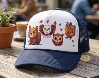 Trucker Hat | Cute Bear, Owl & Eagle Design | Fun Summer Cap for Animal Lovers and Camp Style