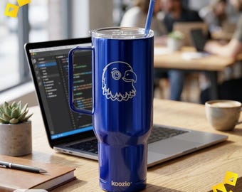 40oz Tumbler with Handle, Engraved Cool Eagle Mood Design, Insulated Stainless Steel Travel Cup, Gift for Outdoor Lovers
