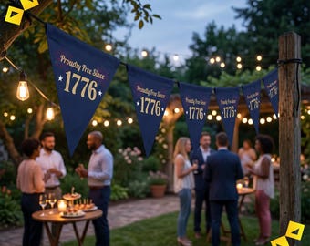 Party Triangle Flags, Proudly Free Since 1776 Banner, Patriotic Fireworks Pennant, Fourth of July Party Decor, USA Independence Day Bunting