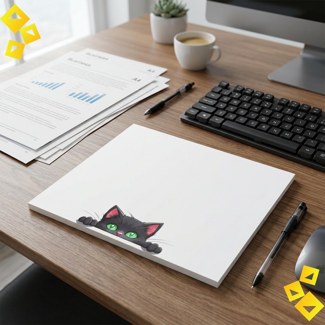 Post It Note Pads, Minimalist Green Eyed Cat Design, Cute Cat Sticky ...