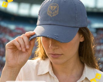 Unisex Distressed Cap, Minimalist Golden Eagle Line Art Hat, World Cup 2026 Fan Cap, Wildlife Graphic, Sports Gift