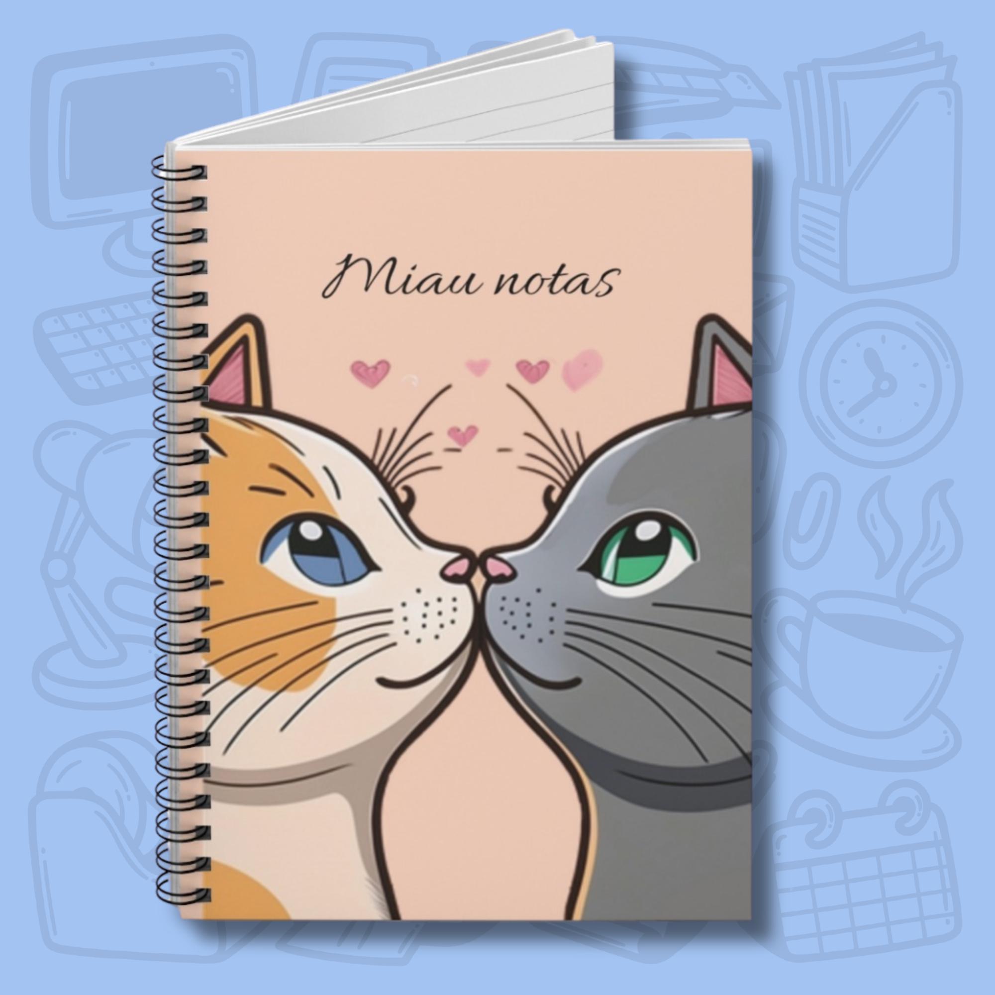 Cuaderno "Miau notas" - Libreta espiral con gatitos enamorados, diseño tierno color durazno, 6x8", regalo ideal para amantes de los gatos