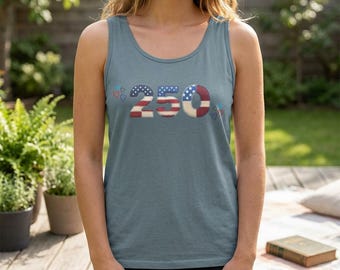 Unisex Garment Dyed Tank Top, 250th Anniversary America Shirt, Patriotic Heart Tee, USA Pride Gift, Fourth of July Tank, American Flag Top