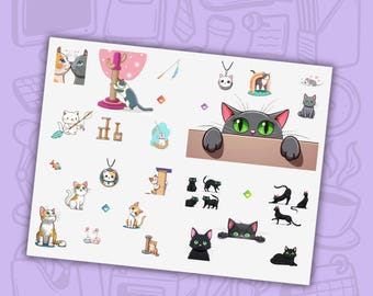Stickers Cat Lover Vinyl Sheet | Cute Cat Stickers | Pet Themed Decals | Laptop Decor | Gift for Cat Moms | Waterproof Stickers Set