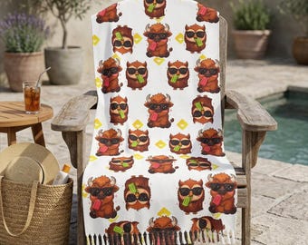 Beach Towel | Bison & Owl Popsicle Pattern | Boho Summer Vibe for Animal Lovers and Outdoor Fun