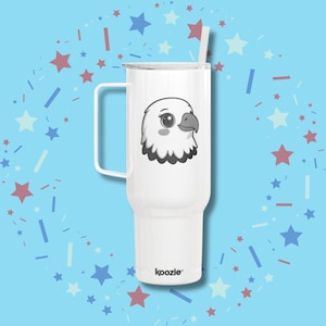 40oz Tumbler with Handle | Engraved Cool Eagle Mood | Insulated Stainless Steel Travel Cup
