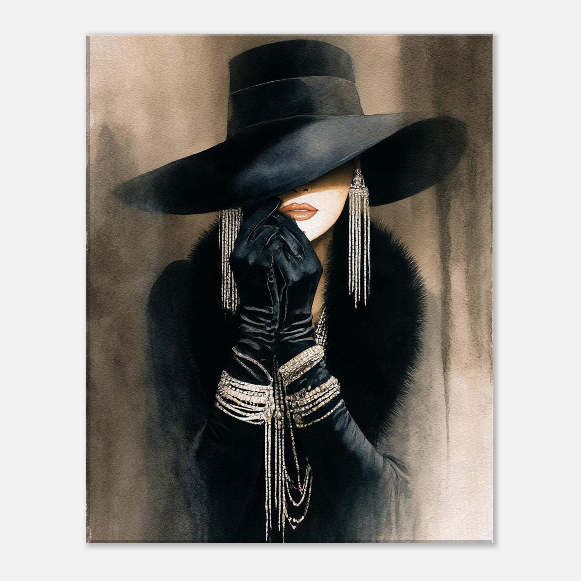 Elegant Lady Canvas Print - Black Hat Art - Stylish Home Decor & Gift