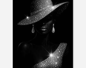 Lady in Silver and Diamonds Canvas Print - Elegant Black Woman Art - Unique Home Decor