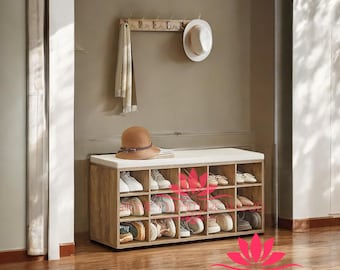 Shoe Storage Bench With Cushion – 15-compartment Entryway Bench