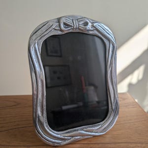 Vintage Art Nouveau Silver Plated Picture Frame with Bow and Wooden Back