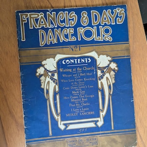 Vintage Sheet Music Francis and Days Dance Folio No 1 with Eleven Songs Piano Sheet Music from 1906