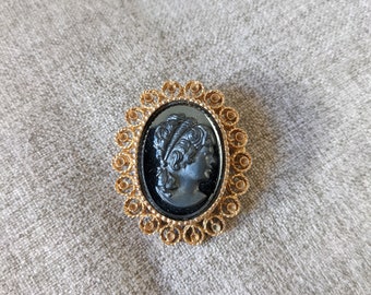 Black Pin Gothic Pin Cameo Pin Black Brooch Gothic Brooch Gothic Cameo with Woman with Filigree Detail