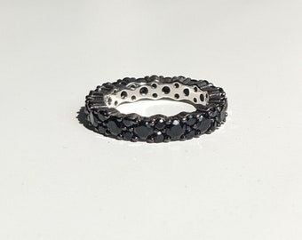 Black Spinel Ring with Rhodium over Sterling Silver Eternity Stackable Ring Size 5