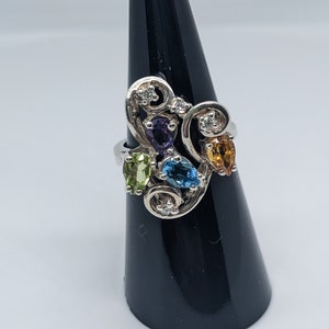 Vintage Gift Swirling Ring in Swirling Design Size 6.25 Ring Multi-Color Gem Sterling Ring Vintage Estate Jewelry Vintage Gift