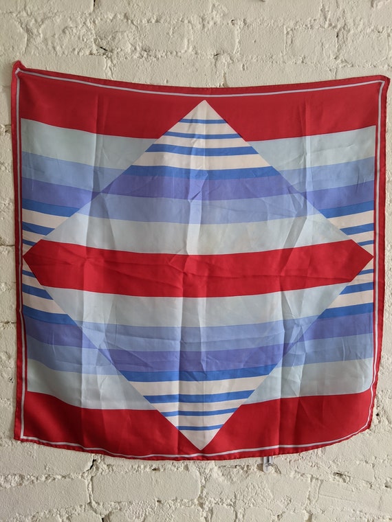 Silk Blue Red and White Mid Century / MCM Geometr… - image 1