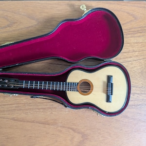 Vintage Miniature Guitar with Case Doll Accessory Guitar Gift 9.5 Inches