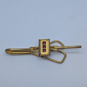 Art Deco Gold Tone Tie Clip with Three Painted Red Squares Cool Retro Men&#39;s Accessory Vintage