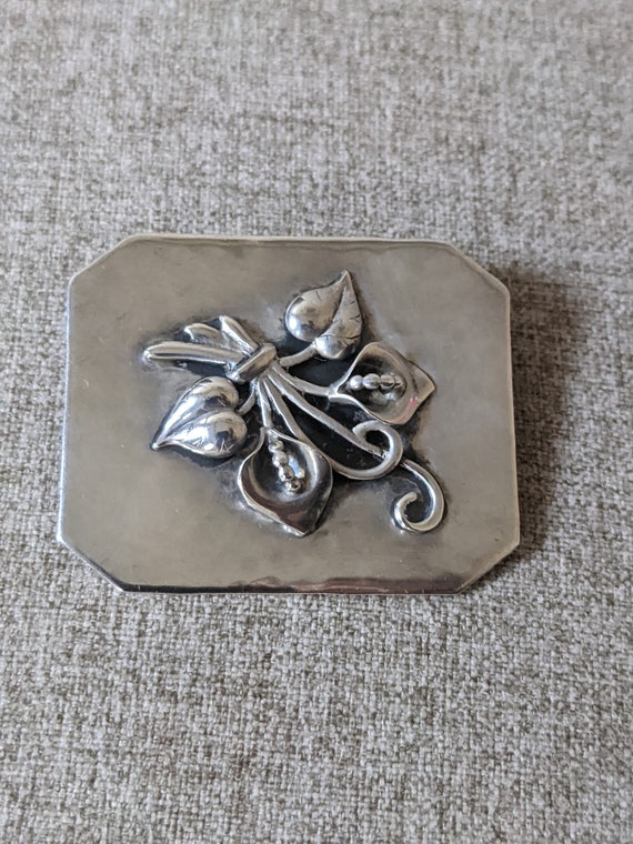 Antique Sterling Silver Hand Hammered Lily Brooch 