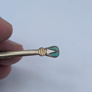 Art Deco Silver Tone and Green and White Inlay Tie Clip Unmarked 2 inches