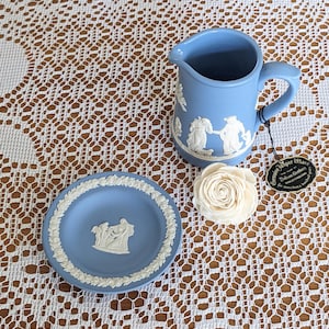 Wedgwood Set Jasperware Set including Small Jug and Trinket Dish made by Dudson Brothers Hanley, England Pale Blue Wedgewood