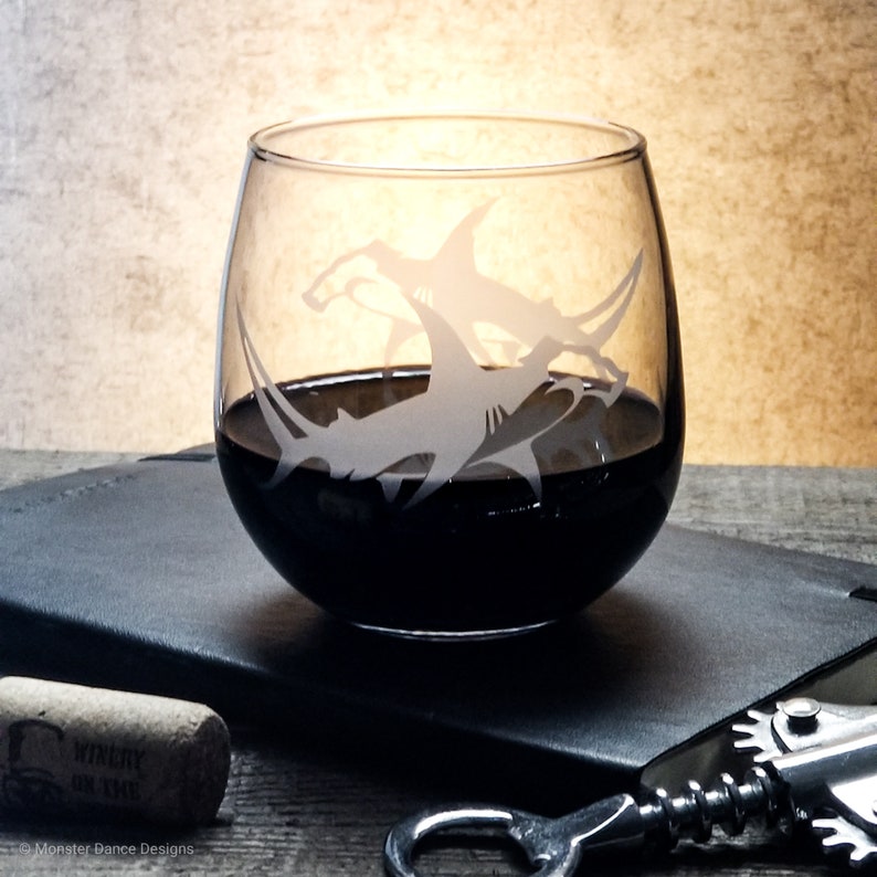 Hammerhead Shark Stemless Wine Glass Etsy