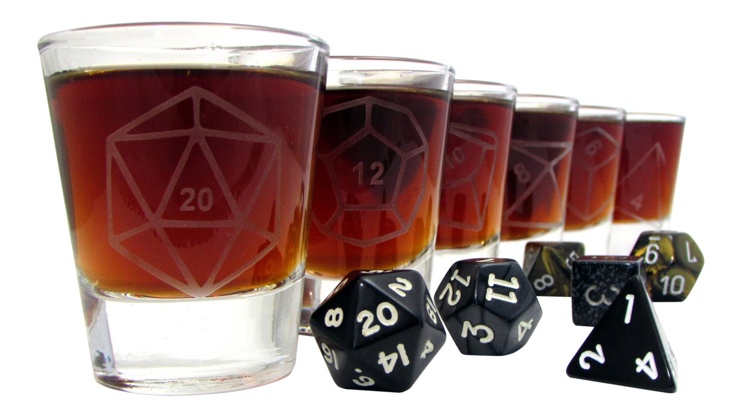 Dnd Dice Set of 6 Etched Shot Glasses Etsy