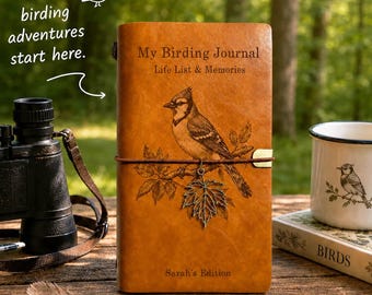 Personalisiertes Vogelbeobachtungsjournal, individuelles Vogelbeobachtungsnotizbuch, Vogelbeobachtungslogbuch aus PU-Leder mit Fotoseiten