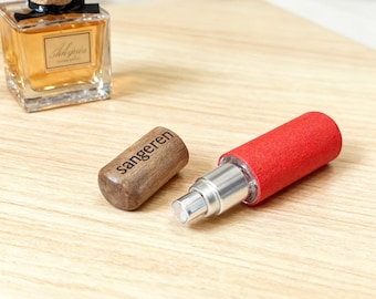 Atomizador de perfume personalizado de cuero y madera