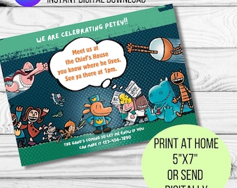 Dog Man Editable Invitation, Dogman, Petey, Captain Underpants, comic, comics, instant download, cat kid, evite