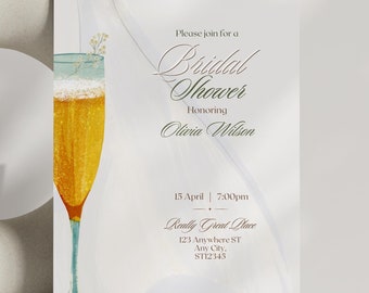 Brautparty einladen | Bearbeitbare Canva Vorlage | Digital & Druckbar | Edle Champagner und Schleier | Sekt