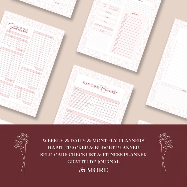 Pink Floral Printable Planner Bundle: Daily, Weekly, Monthly (A4 PDF ...