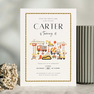 Modern Construction Birthday Invitation | Editable Canva Template | Digital & Printable | Boys Party Invite | Dump Trucks
