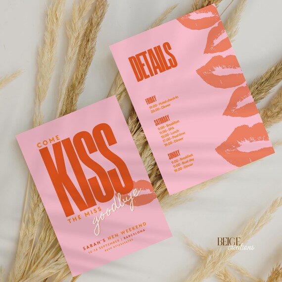 Hen Party Invitation Template | Pink & Orange, Double Sided (Canva Editable)