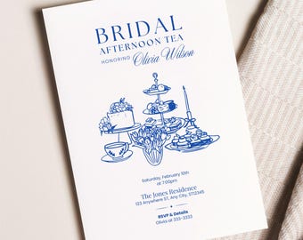 Hand-Drawn Bridal Shower Invitation: Afternoon Tea, Editable Canva Template (Digital & Printable)