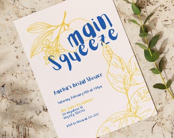 Lemon Bridal Shower Invite: Mediterranean Hand-Drawn Template (Canva Editable)