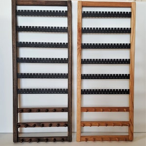 The Best Wall Mounted Jewelry Organizer, Earring Holder,  Display, Dark Stained Oak , 10" x 24", hold 80 pairs