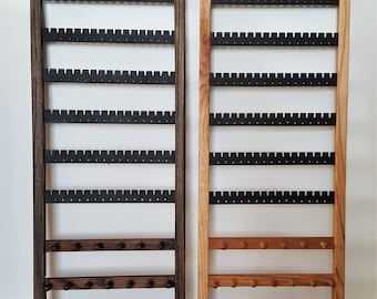 The Best Wall Mounted Jewelry Organizer, Earring Holder,  Display, Dark Stained Oak , 10" x 24", hold 80 pairs
