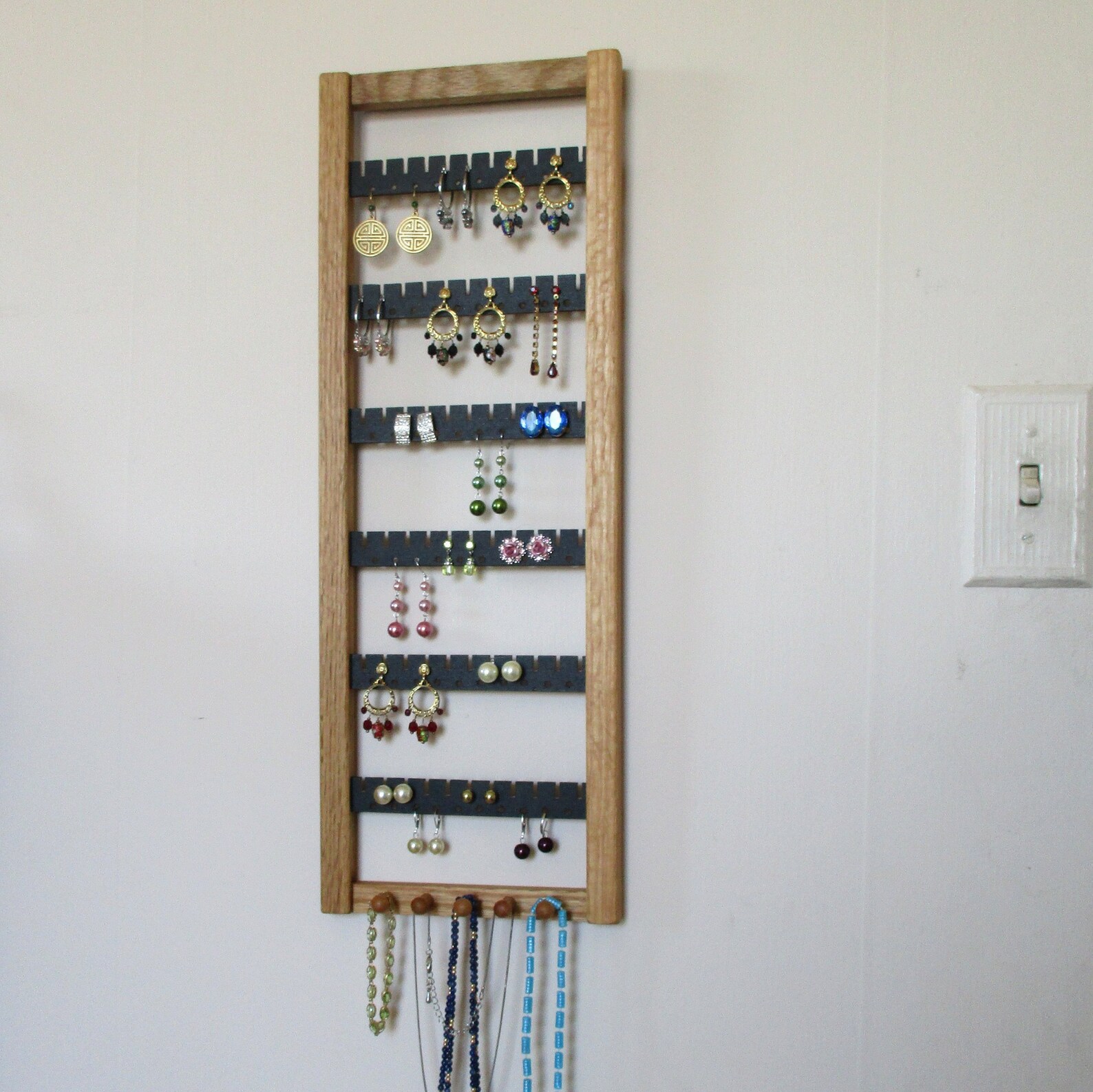 Wooden Earring Rack Oak Earring Holder 7 X 20 Etsy