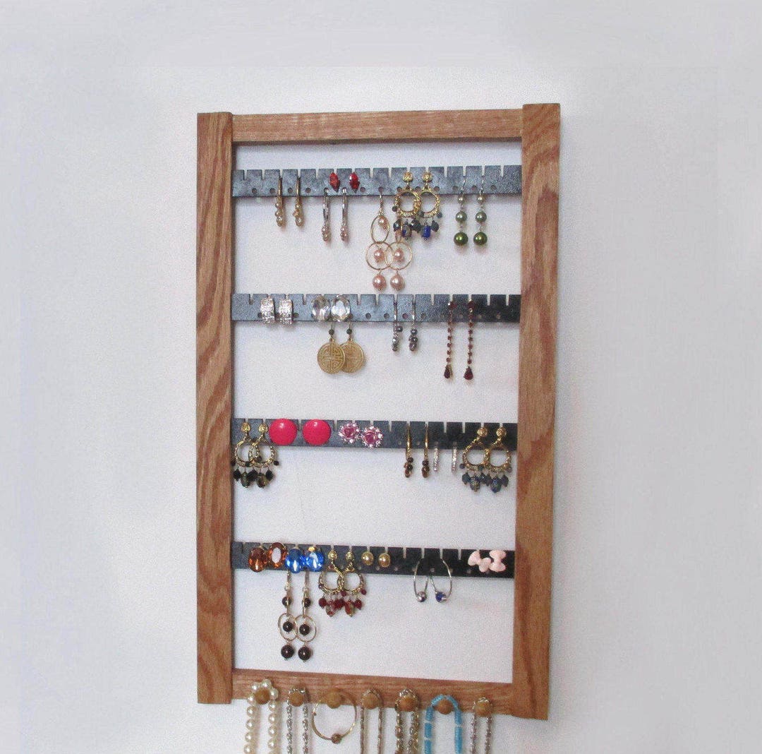 Earring Holder Wall Mount, Wooden Earring Rack , Holds 60 Pair