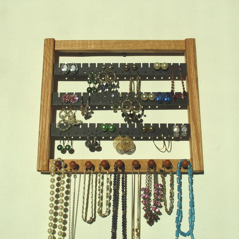 Wooden Earring Wall Rack Earring Rack Oak Earring Holder Etsy