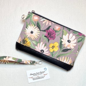Cartera de pulsera, cartera para teléfono celular, lona con bonitos motivos florales, vinilo negro, bolso pequeño, tarjetero, billetera con cremallera, gran regalo para mujer