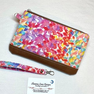 Cartera de pulsera, cartera para teléfono móvil, cartera de pulsera con flores de color rosa arcoíris, tela de lona, bolso pequeño, tarjetero, cartera con cremallera y correa