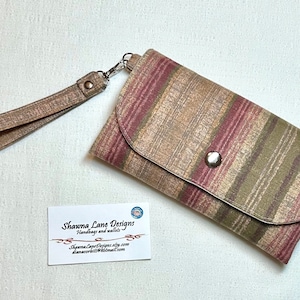 billetera de mujer, correa de muñeca desmontable, billetera para teléfono celular, se adapta a iphone, bolso pequeño, tela de lona de rayas marrones, regalos asequibles para ella