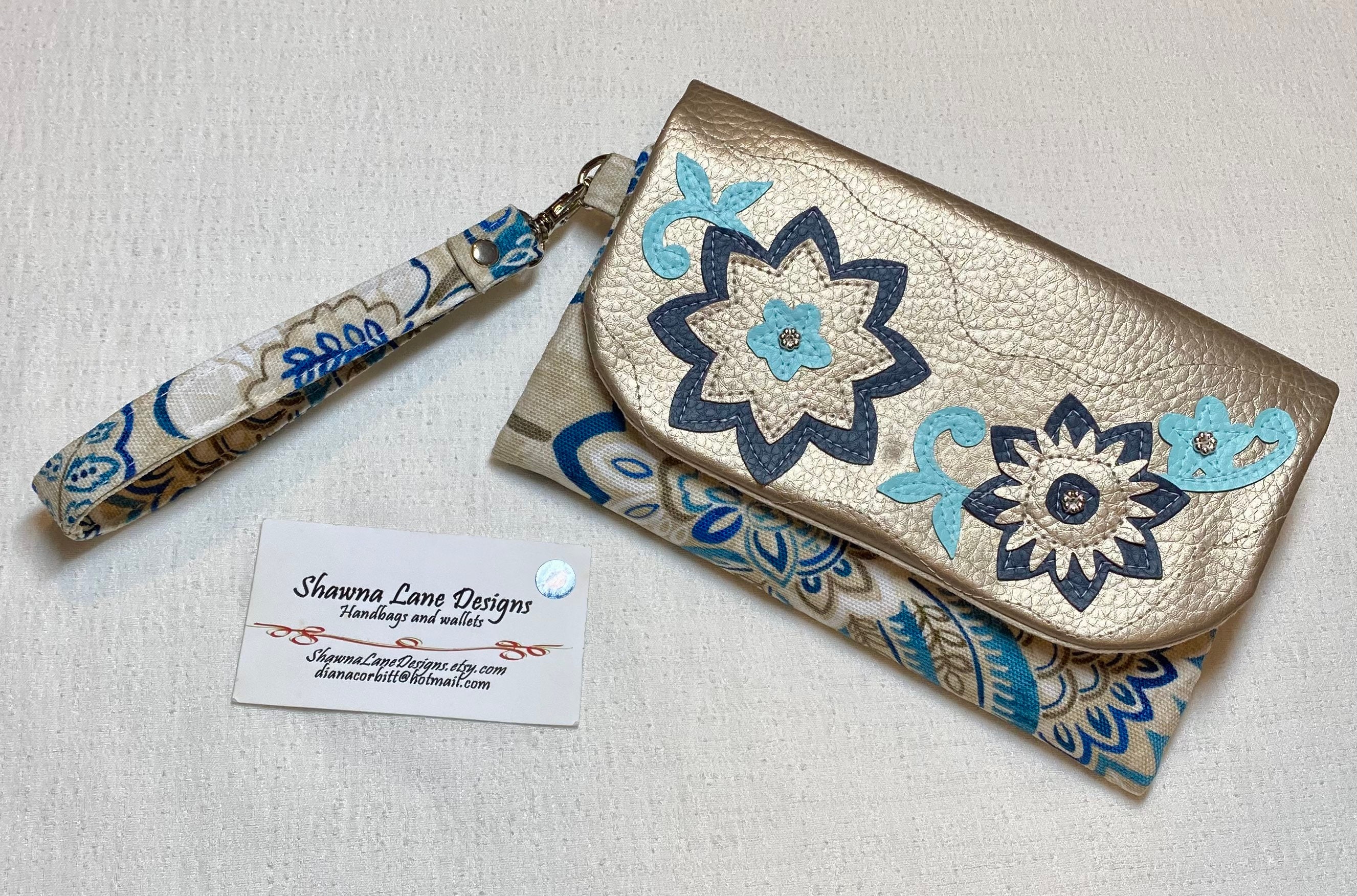 cell phone wallet fabric wallet women's wallet blue floral canvas fabric wristlet wallet small purse handmade wallet