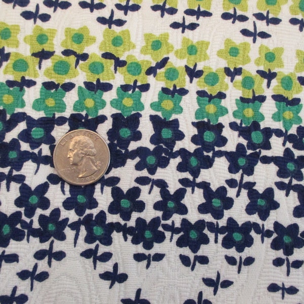 1960s Blue Flowers Cotton Fabric - 2.5 Yards