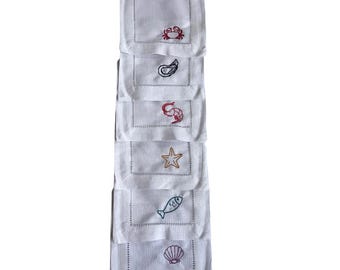 Luxury Seaside embroidered linen cocktail napkins